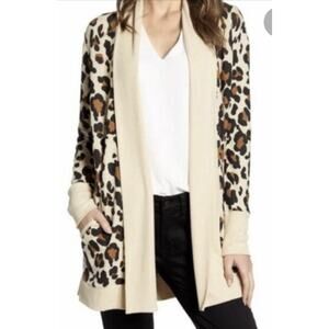 Gibson Leopard Animal Print Cardigan Sweater Women's Open Drape Medium